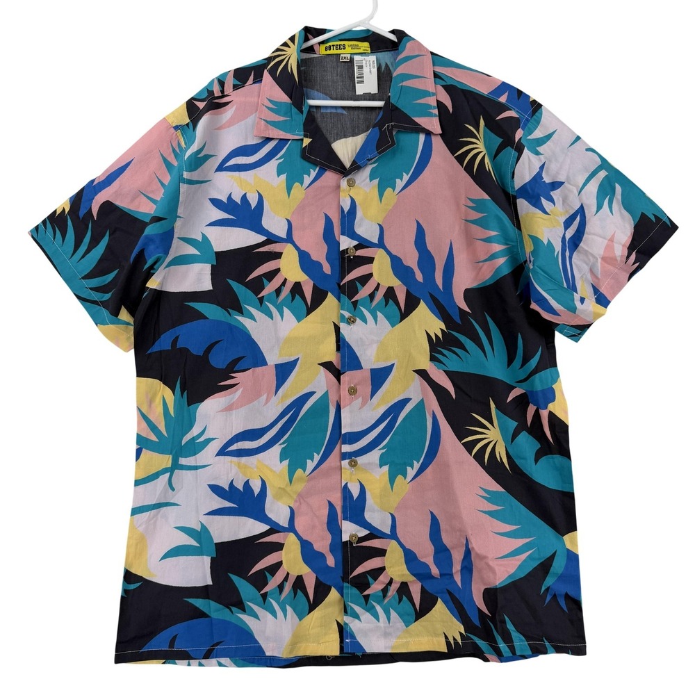 88TEES‎ Hawaiian Shirt Mens 2XL Multicolor Tropical Aloha Short Sleeve Button Up